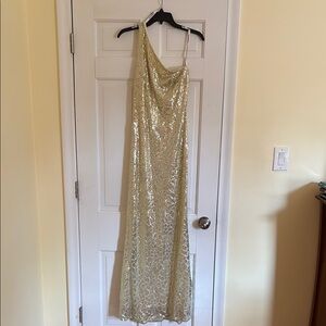 David's Bridal Gold Sequin Maxi Dress
